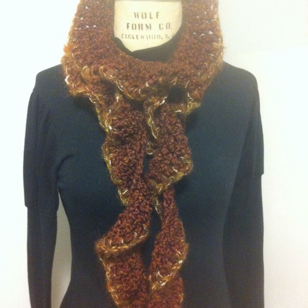 Extra Long Hand Crocheted Curly Mohair Scarf-NEW